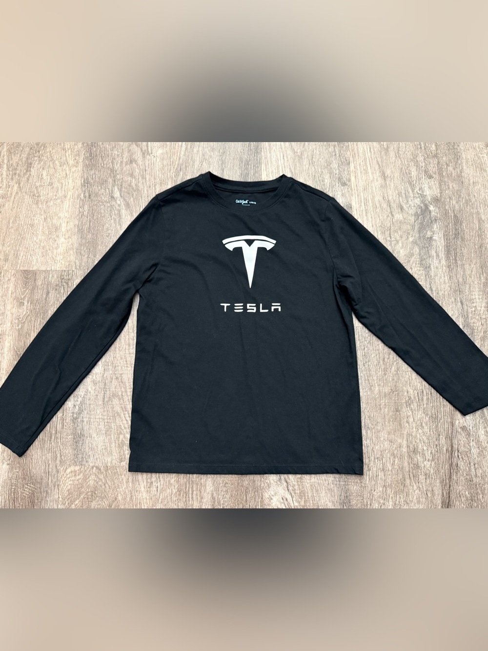 Tesla kids along Sleeve T-shirt Logo Black White